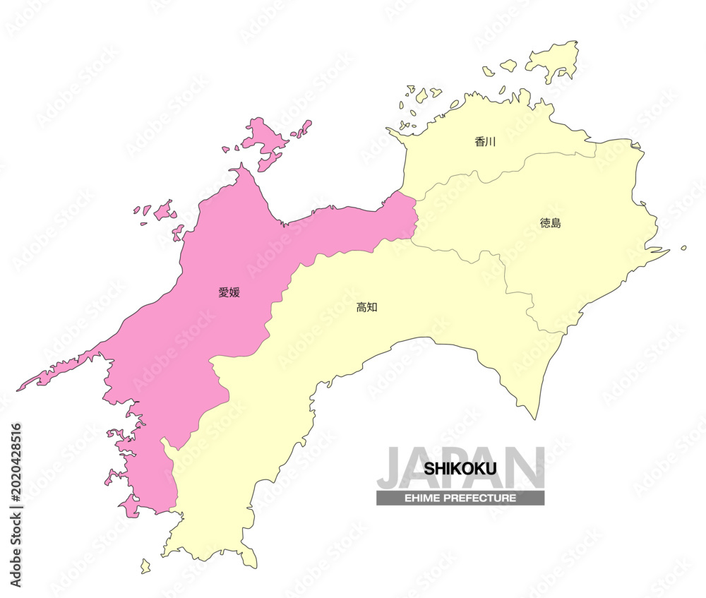 Obraz premium [日本地図] 四国の愛媛県の県名入り位置地図