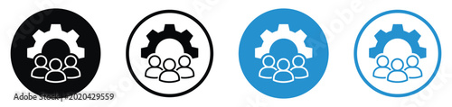 Cuadro en lienzo Corporate icon set featuring a large gear over a team of people