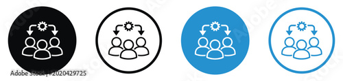 Foto Icon set showing a gear connecting three people with arrows