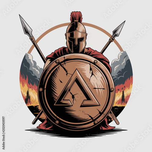 Canvas Print Ancient Greek Warrior Holding Shield.