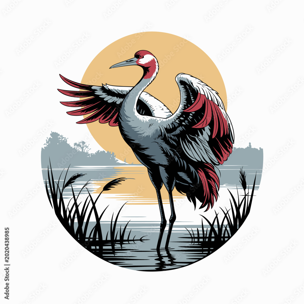 Fototapeta premium Red Crowned Crane Bird Species Portrait.