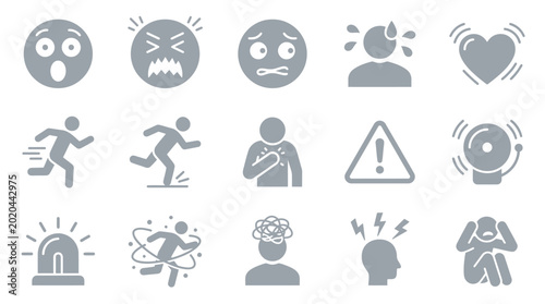 Canvastavla Collection of icons representing emotions, stress, and emergency situations