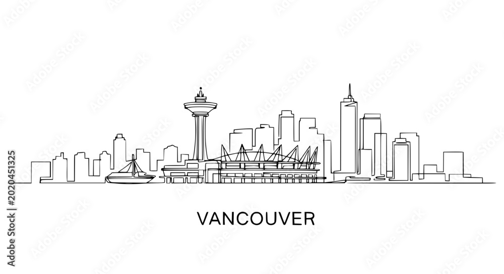 Fototapeta premium Vancouver Skyline, Canada - Minimalist Line Art Cityscape Drawing