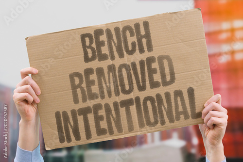 Foto "Bench Removed Intentional" Park benches are removed to deter homeless people from resting in public