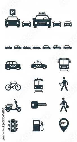 Transportation Icons - Cars, Taxis, Buses, and More.