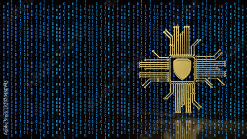 Digital Cyber Security Shield Circuit 3d render.