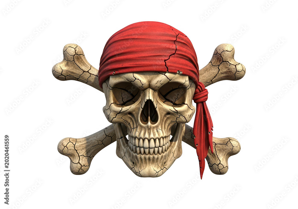 Fototapeta premium A skull and crossbones with a red bandana, symbolizing piracy and adventure
