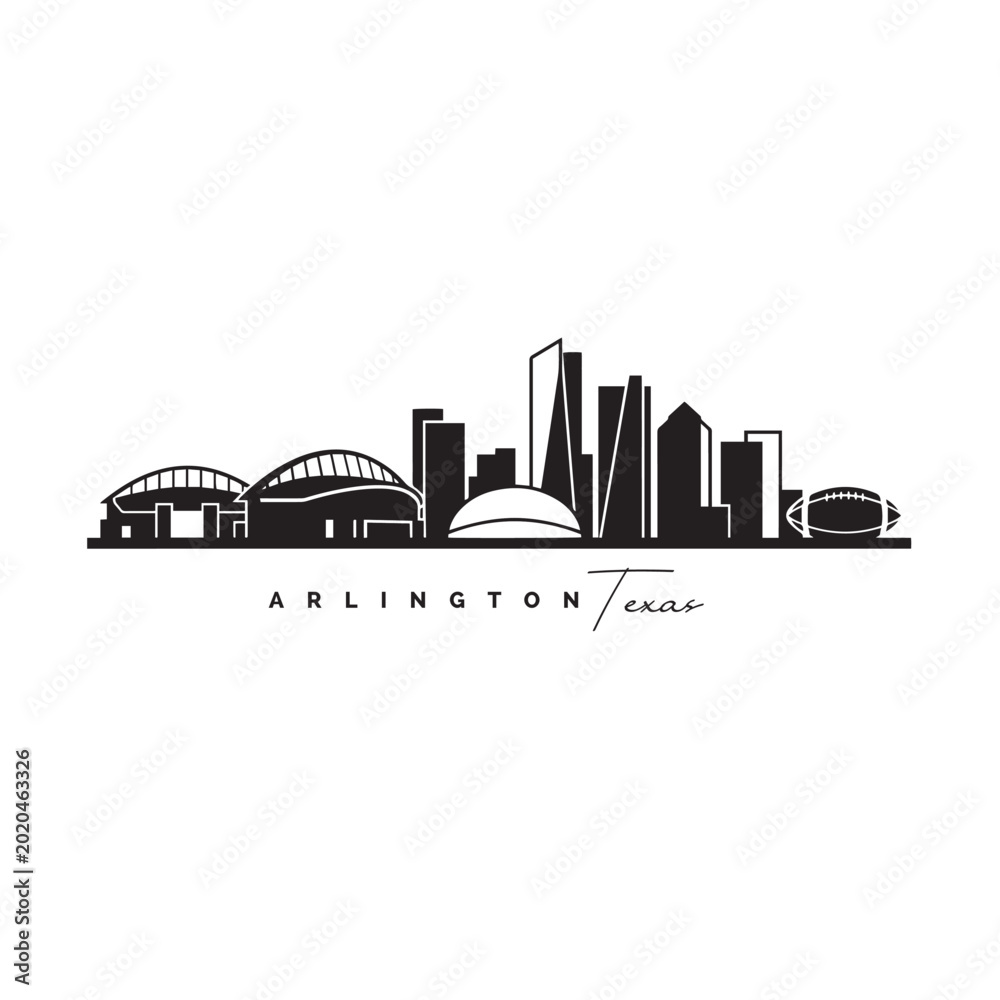 Obraz premium Arlington Texas Skyline Black and White Vector Illustration