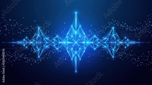 Futuristic Blue Digital Audio Waveform with Geometric Network Design