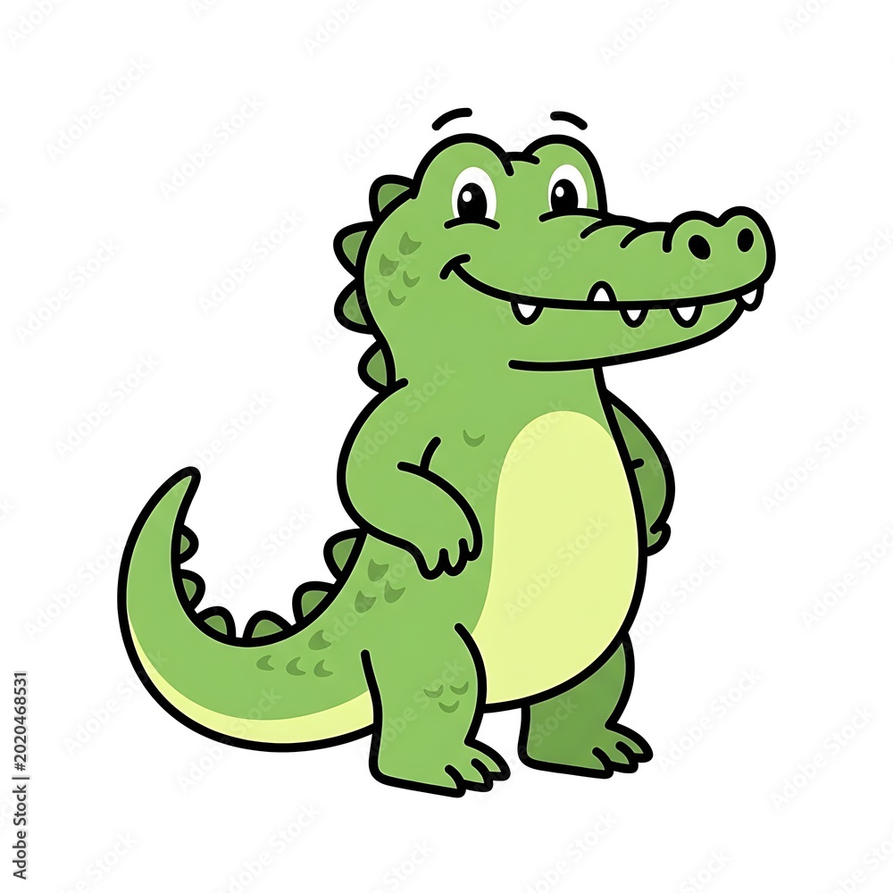 Fototapeta premium Smiling cartoon crocodile standing upright.