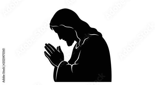 Schilderij op canvas Jesus Christ praying silhouette, divine faith, spiritual hope, religious icon