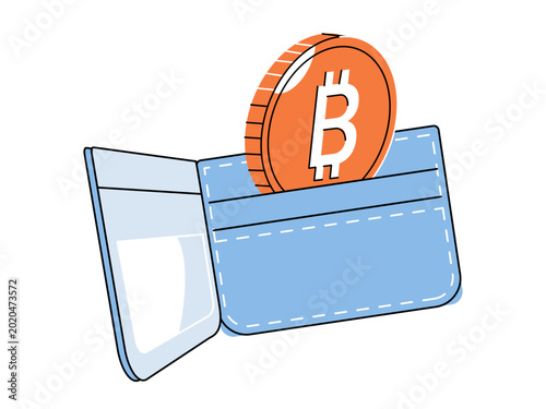 Photos Bitcoin coin inside a blue wallet vector illustration
