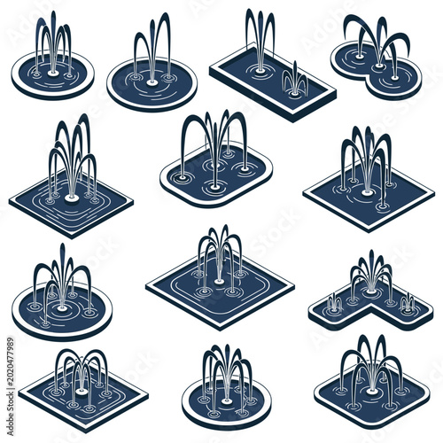Isometric Fountain Collection: Water Features for Parks and Gardens