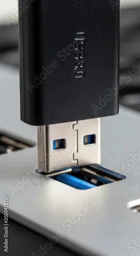 USB Flash Drive Connected to a Laptop Computer Port.