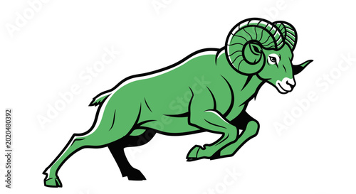 Tableau sur toile Green Ram Mascot Jumping Action