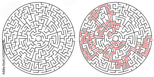 Tableau sur toile Circular Maze Puzzle with Solution Path