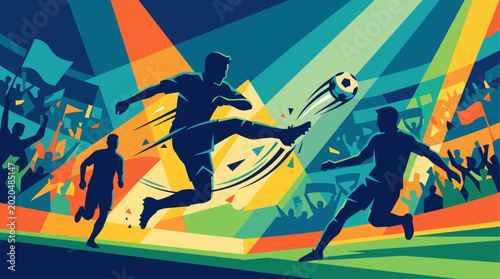 Creative football silhouette vector showing players in action during a FIFA World Cup match. Perfect for sports promotions, soccer posters, websites, banners, and football-themed projects.