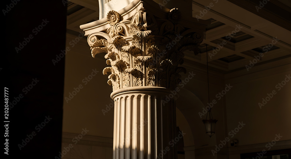 Fototapeta premium Classical corinthian column capital detail on transparent background high quality professional detailed