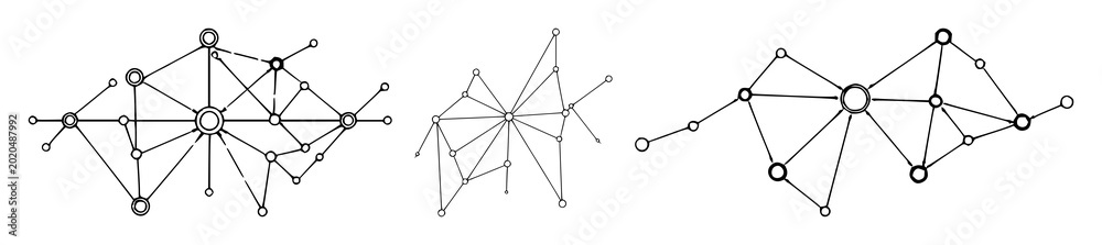 Fotografie Blockchain nodes set with abstract line art design featuring digital infrastruct