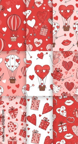 Valentines Day Red Heart Pattern Collection for Romantic Designs.