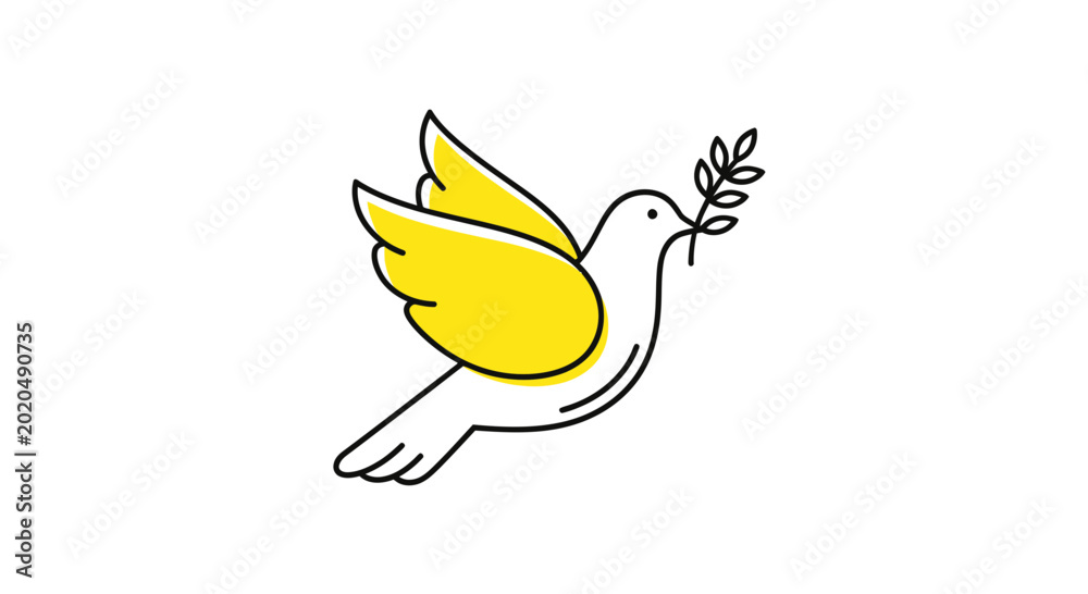 Εκτύπωση καμβά Peace Dove with Olive Branch, Flying Bird Icon, Symbol of Hope and Freedom