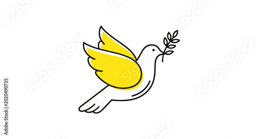 Foto Peace Dove with Olive Branch, Flying Bird Icon, Symbol of Hope and Freedom