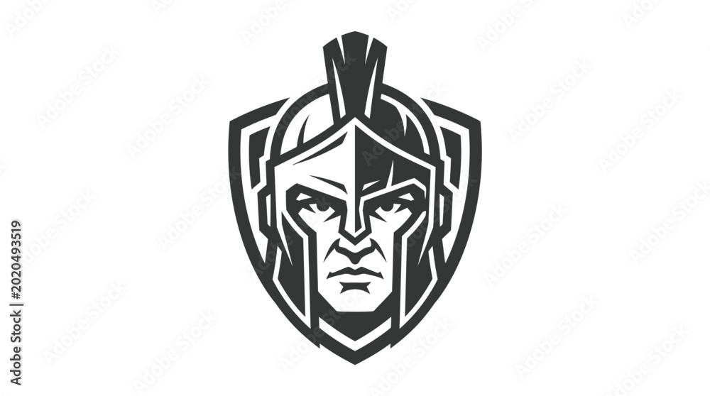 Naklejka premium Spartan Warrior Helmet Emblem - A Symbol of Strength and Resilience.