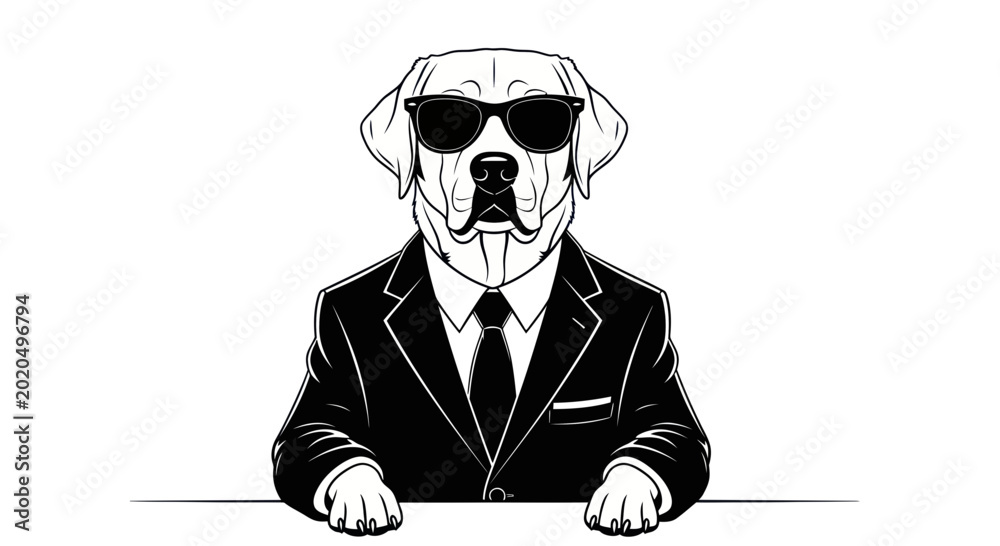 Εκτύπωση καμβά Cool Dog in Suit and Sunglasses, Business Professional, Ready for Work