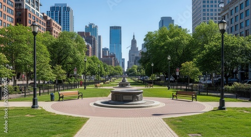 Urban Oasis - A Serene Park Amidst the Citys Skyline.