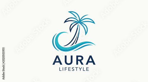 Aura Lifestyle Logo Featuring a Palm Tree and Ocean Wave Design.