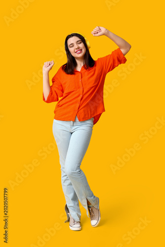 Happy young woman in modern...