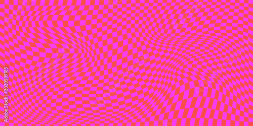 Cuadro en lienzo pink Groovy checker seamless pattern, wavy abstract retro checkerboard background