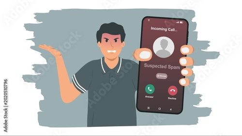 A man holding smartphone with incoming call from unknown caller. Spammer incoming call concept.