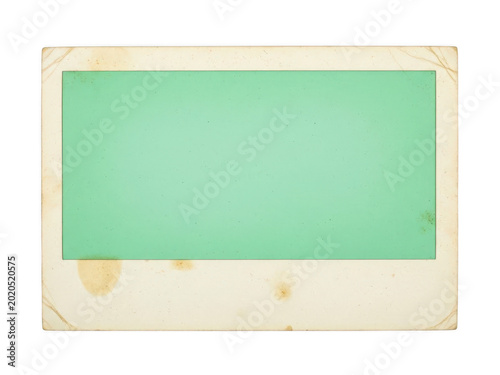 Vintage polaroid photo frame with light green center area isolated on transparent background