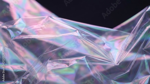 Smooth flowing iridescent holographic gradients on wavy cellophane plastic texture