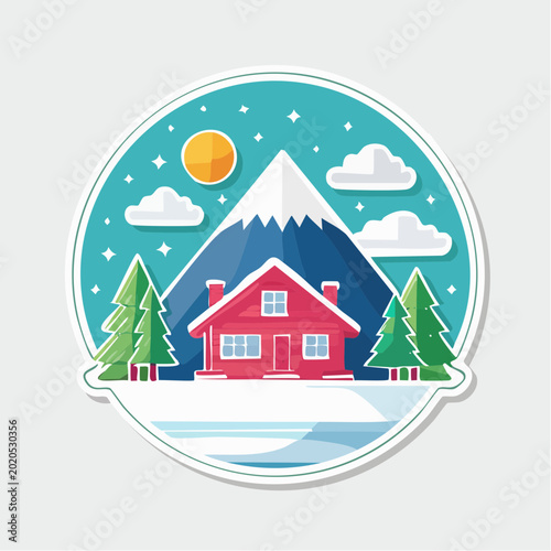 Cozy Red Cabin in Snowy Mountain Landscape