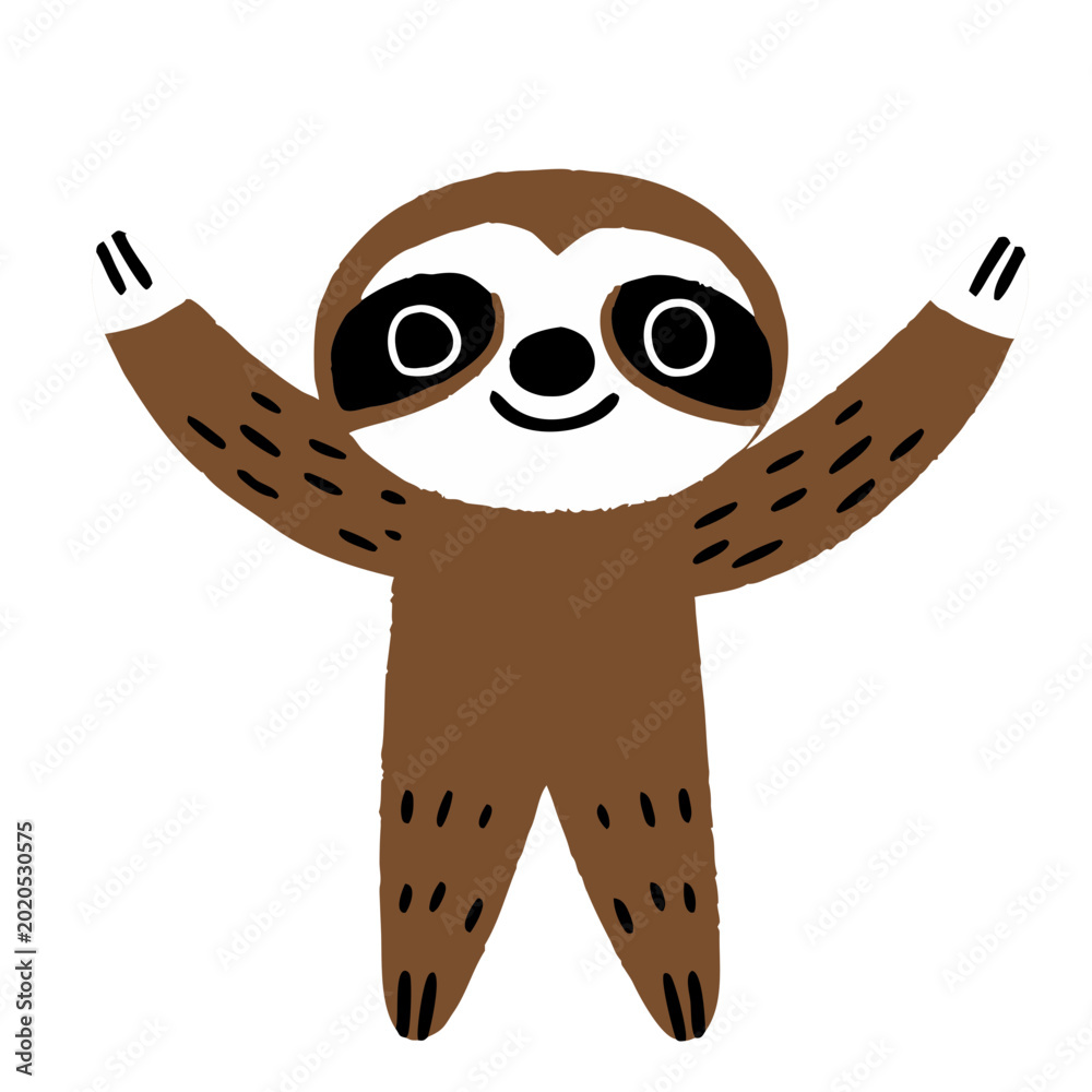 Fototapeta premium Cute smiling sloth character vector illustration for sticker and kids design
