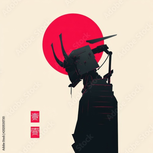 Samurai Warrior Silhouette with Japanese Sun