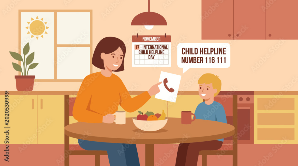 Fototapeta premium Mother Educating Son About International Child Helpline Day