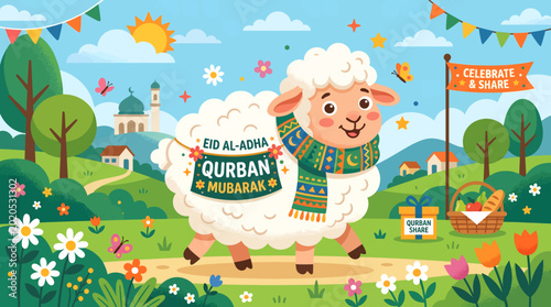 Cute Cartoon Sheep for Eid al-Adha Illustration