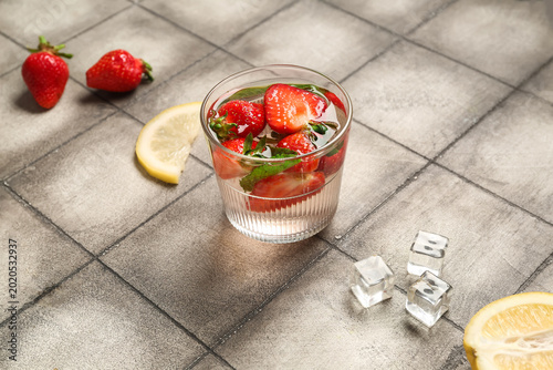 Glass of fresh lemonade wit...