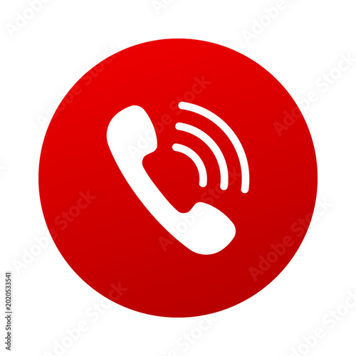 Obraz na plátne Red phone handset icon with signal waves isolated on transparent background