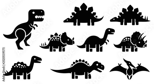 Canvas Print Set of Dinosaur Silhouettes - Prehistoric Creatures Collection