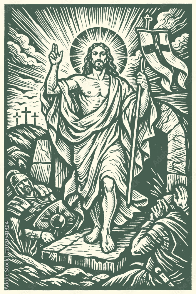 Ταπετσαρία Resurrected jesus christ with triumphant flag resurrection religious christian s