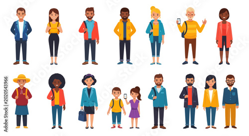 Photos Diverse Group of People Standing Collection, Flat Design Characters