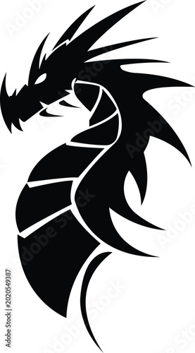 Dragon head tribal tattoo vector, black silhouette of mythical creature, aggressive dragon mascot logo, fantasy beast profile graphic