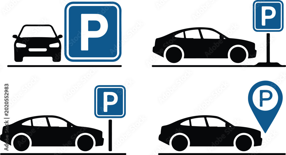 Naklejka premium Car parking icon set. Public parking and parking location symbol - stock vector.