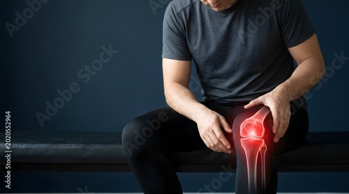 Athletic Man Feeling Pain in His Knee with Red Glowing Illustration Representing Arthritis