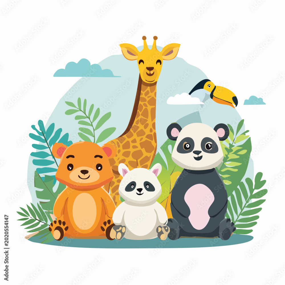 Obraz premium Cute Cartoon Animals in a Jungle Setting
