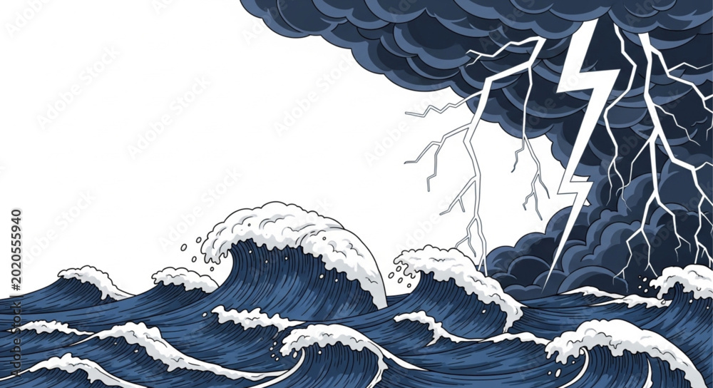 Foto Dramatic Ocean Storm with Lightning and Crashing Waves.